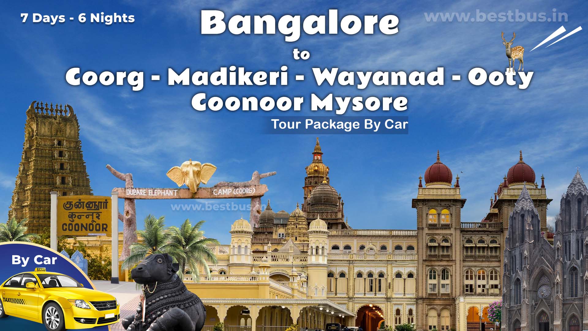 Bangalore To Coorg Madikeri Wayanad Ooty Coonoor Mysore 6 Nights 7 Days Tour Package By Car