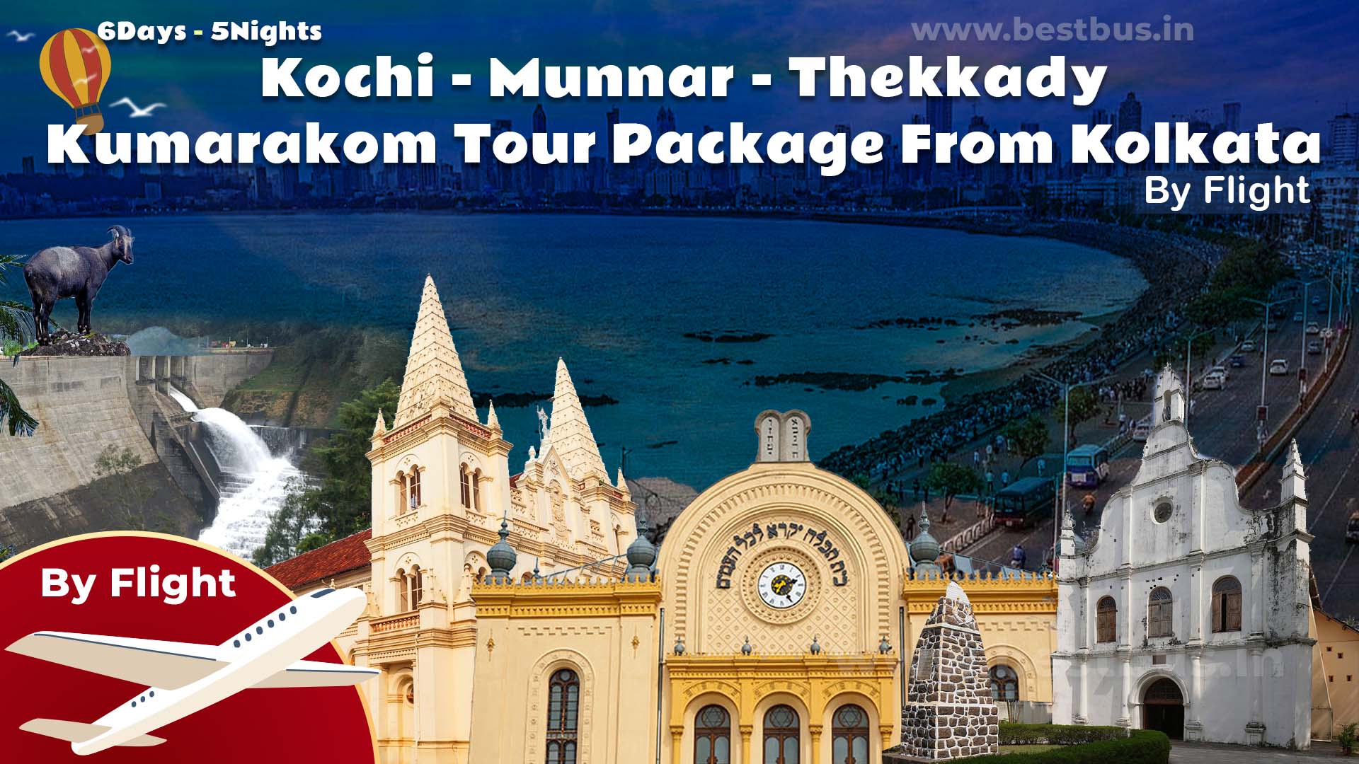 Kochi-Munnar-Thekkady-Kumarakom Tour Package From Kolkata By Flight