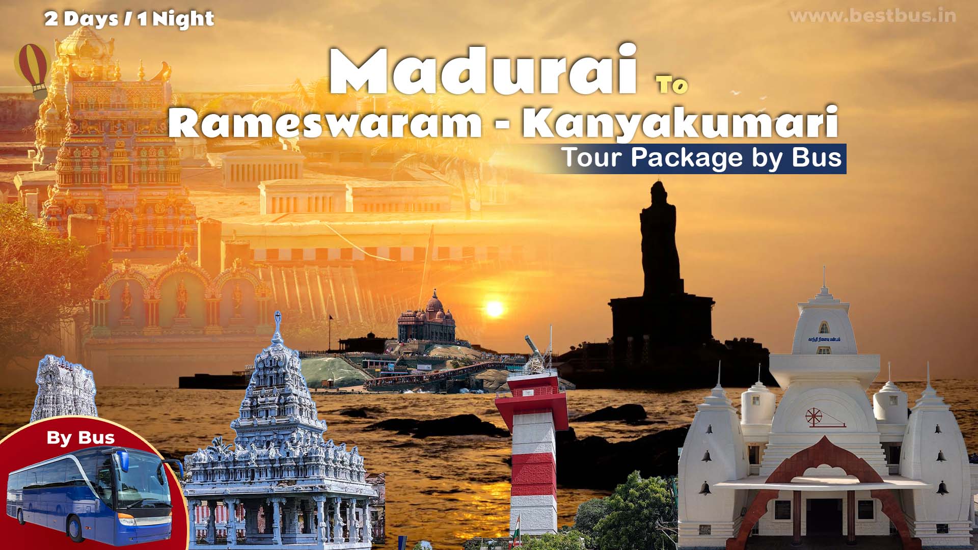 Madurai To Rameswaram Kanyakumari Tour Package By Bus