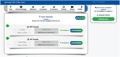Step 1 Click on Book Now button - How to book ramoji film city bus tickets