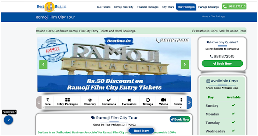 Step 1 Open film city page and click on timings  - How to know nearest boarding point