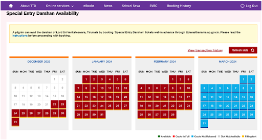 Step 2 Check date availability - How To Book Tirumala darshan tickets online and offline process