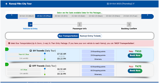Step 2 Choose AC or non AC bus - How to book ramoji film city bus tickets
