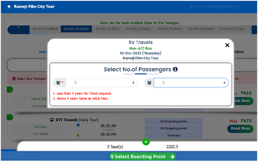 Step 4 Enter number of child & adult - How to book ramoji film city bus tickets
