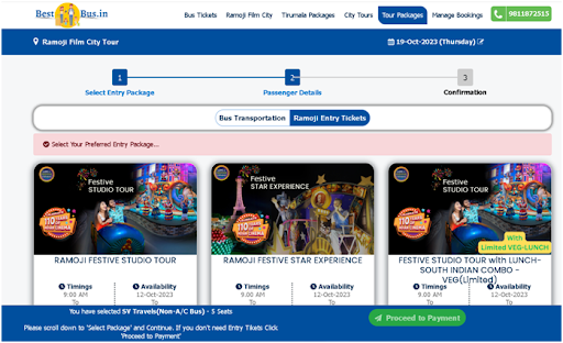 Step 6 Select any of the entry tickets - How to book ramoji film city bus tickets