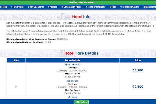 Step 1 - Open Hotel Page & Click On Book Now