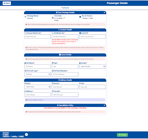 Step 7 - Enter Passenger details, contact details & address